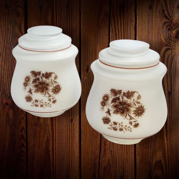 Pair Vintage Kichler Frosted Glass Lamp Shades Brown Floral Ceiling Covers - Picture 2 of 8